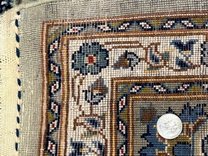 Light Green and Blue Persian Kashan Rug 7x10, Authentic Persian Carpet, Handmade, Wool