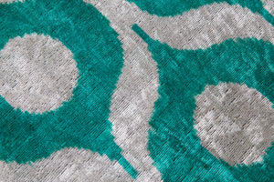 Handmade Velvet Throw Pillow - 16x16 Inches, Naturally Vegetable-Dyed, Premium Down Feather Insert - Teal and Beige Geometric Circle Design, Luxury Home Decor Accent
