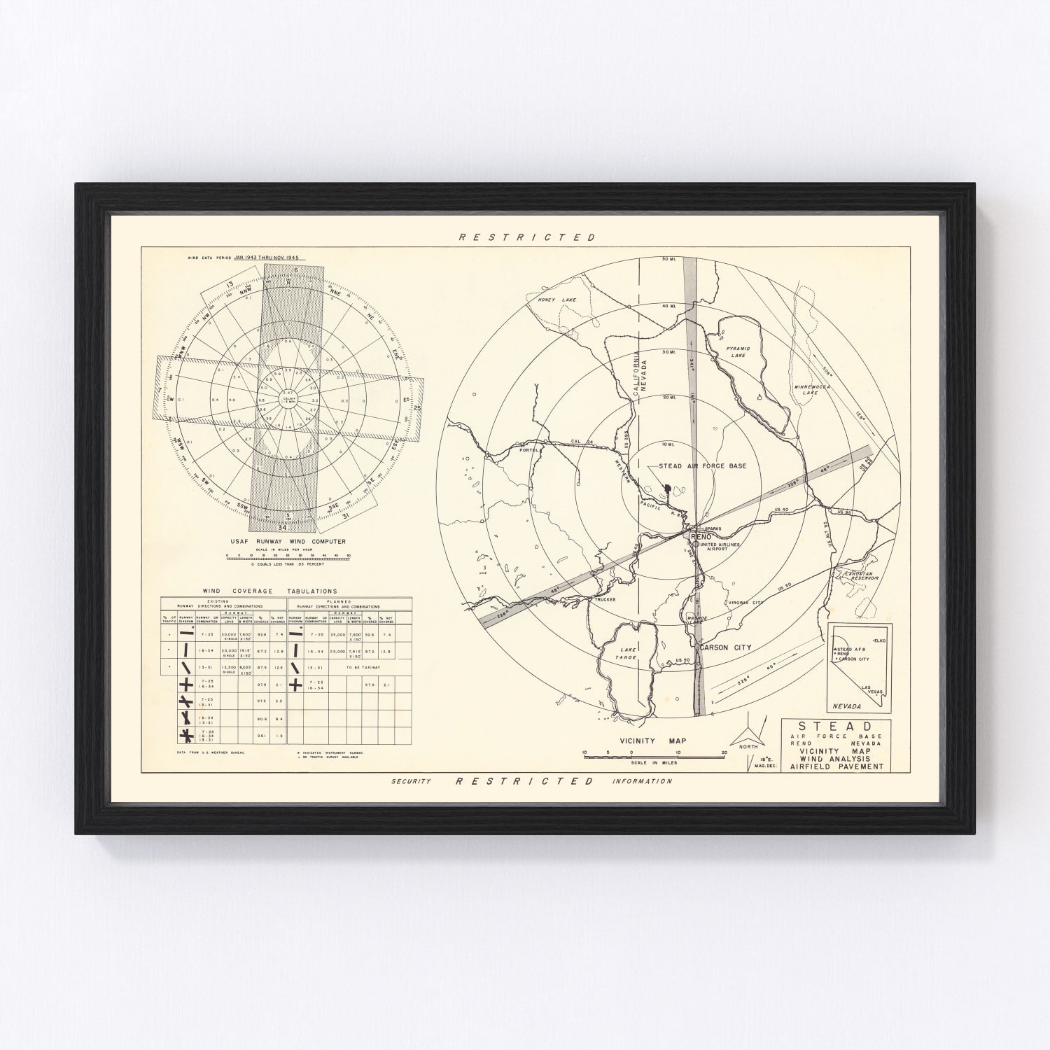 Vintage Map of the Stead Air Force Base Vicinity, 1952