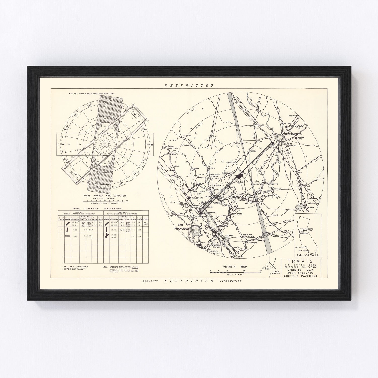 Vintage Map of the Travis Air Force Base Vicinity, 1951