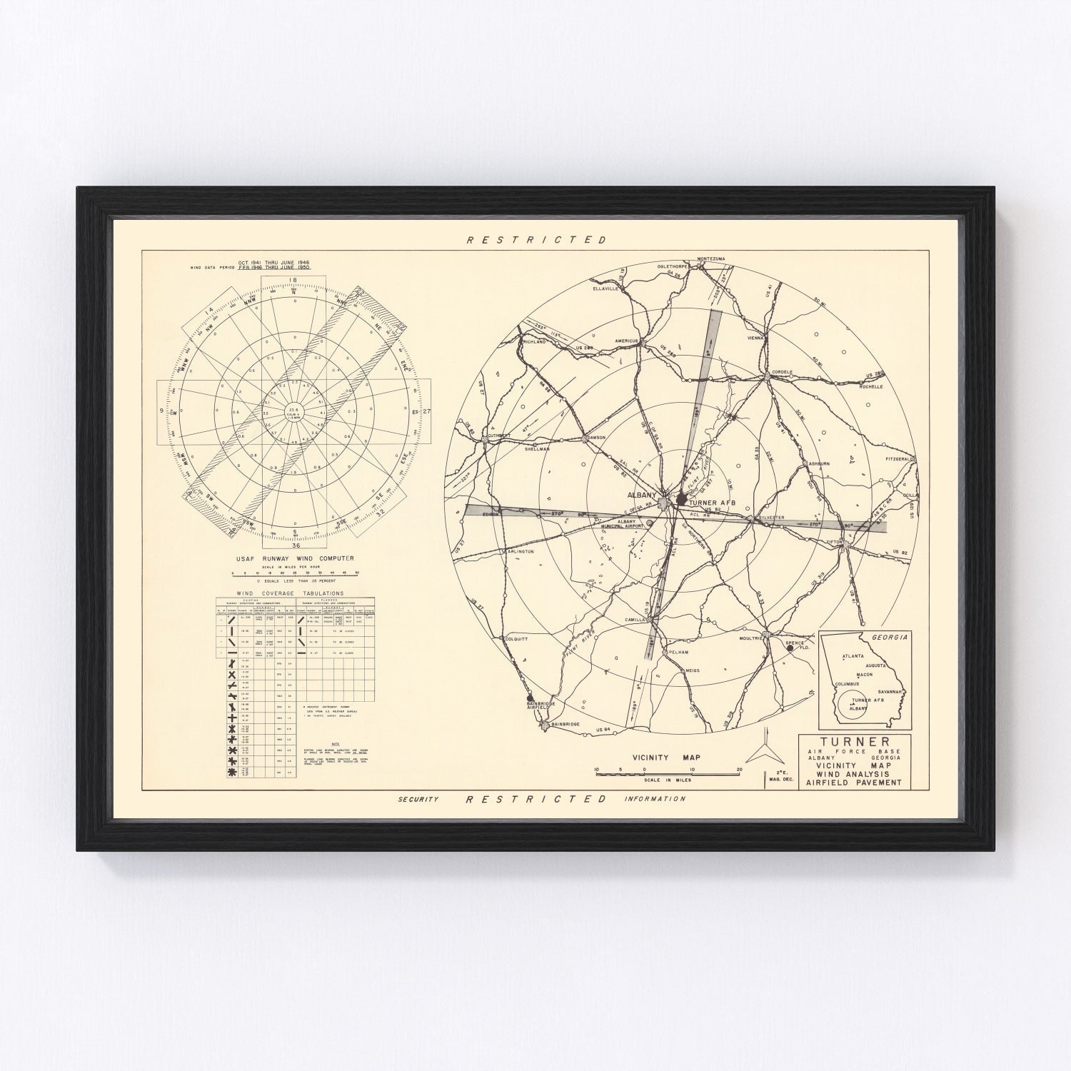 Vintage Map of the Turner Air Force Base Vicinity, 1951
