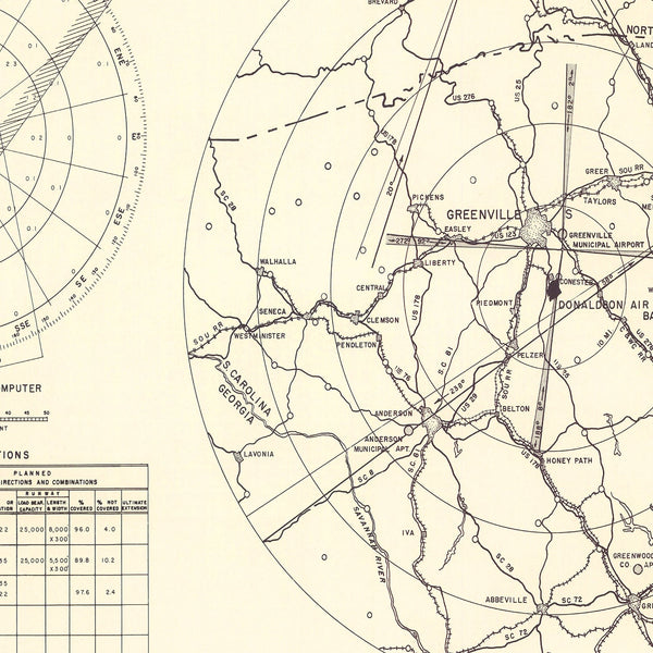 Vintage Map of the Donaldson Air Force Base Vicinity, 1952 - Home and Tower