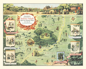 Vintage Map of the Adventures of Robin Hood, 1955
