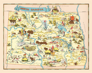 Vintage Map of North Dakota 1935