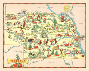 Vintage Map of Nebraska 1935
