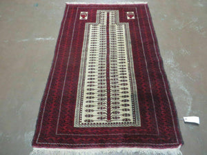 3' X 5' Antique Handmade Turkoman Balouchi Prayer Wool Rug Khamesh