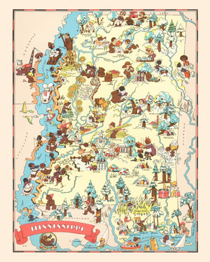 Vintage Map of Mississippi 1935
