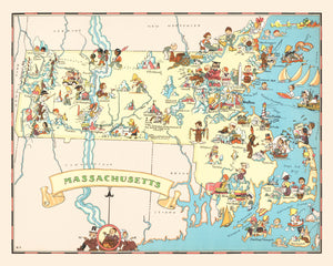 Vintage Map of Massachusetts 1935