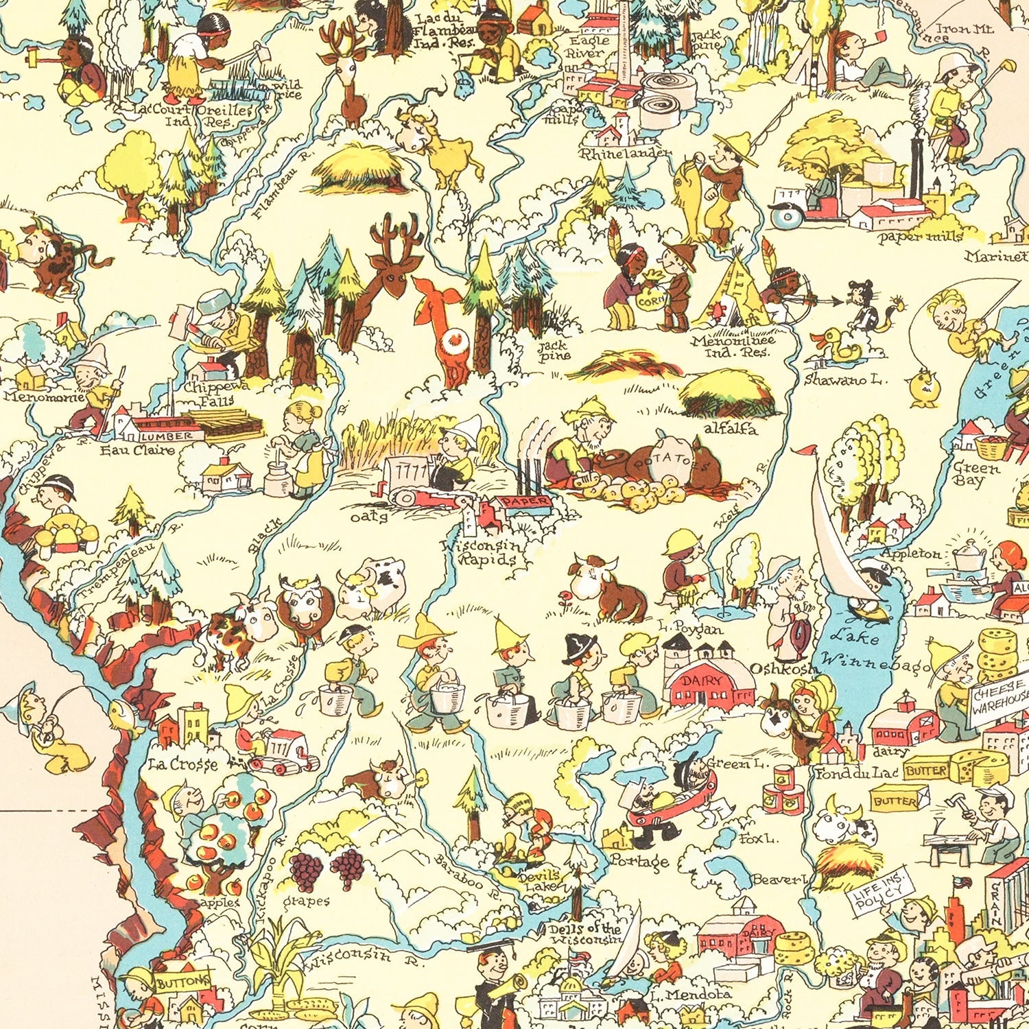 Vintage Map of Wisconsin 1935