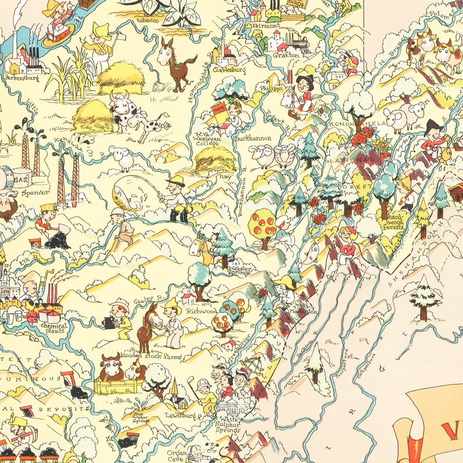 Vintage Map of West Virginia 1935