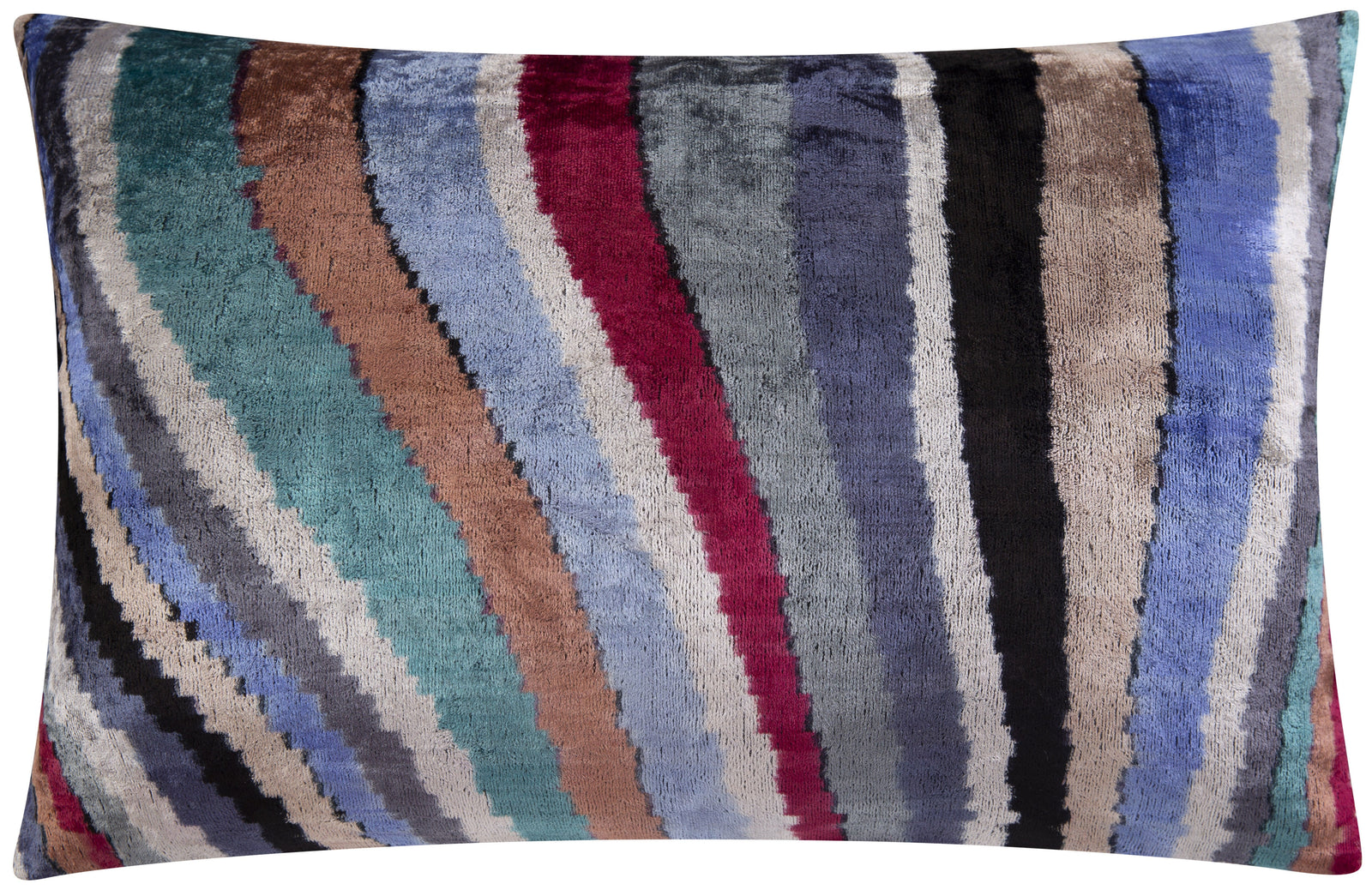 Handmade Velvet Throw Pillow - 16x24 Inches, Naturally Vegetable-Dyed, Premium Down Feather Insert - Multicolor Striped Design, Luxury Home Decor Accent