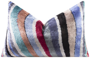 Handmade Velvet Throw Pillow - 16x24 Inches, Naturally Vegetable-Dyed, Premium Down Feather Insert - Multicolor Striped Design, Luxury Home Decor Accent