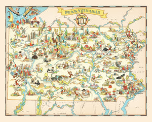 Vintage Map of Pennsylvania 1935
