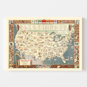 Vintage Map of United States 1945