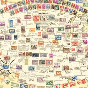 Vintage Map of United States Map of Stamps, 1947