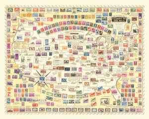 Vintage Map of United States Map of Stamps, 1947