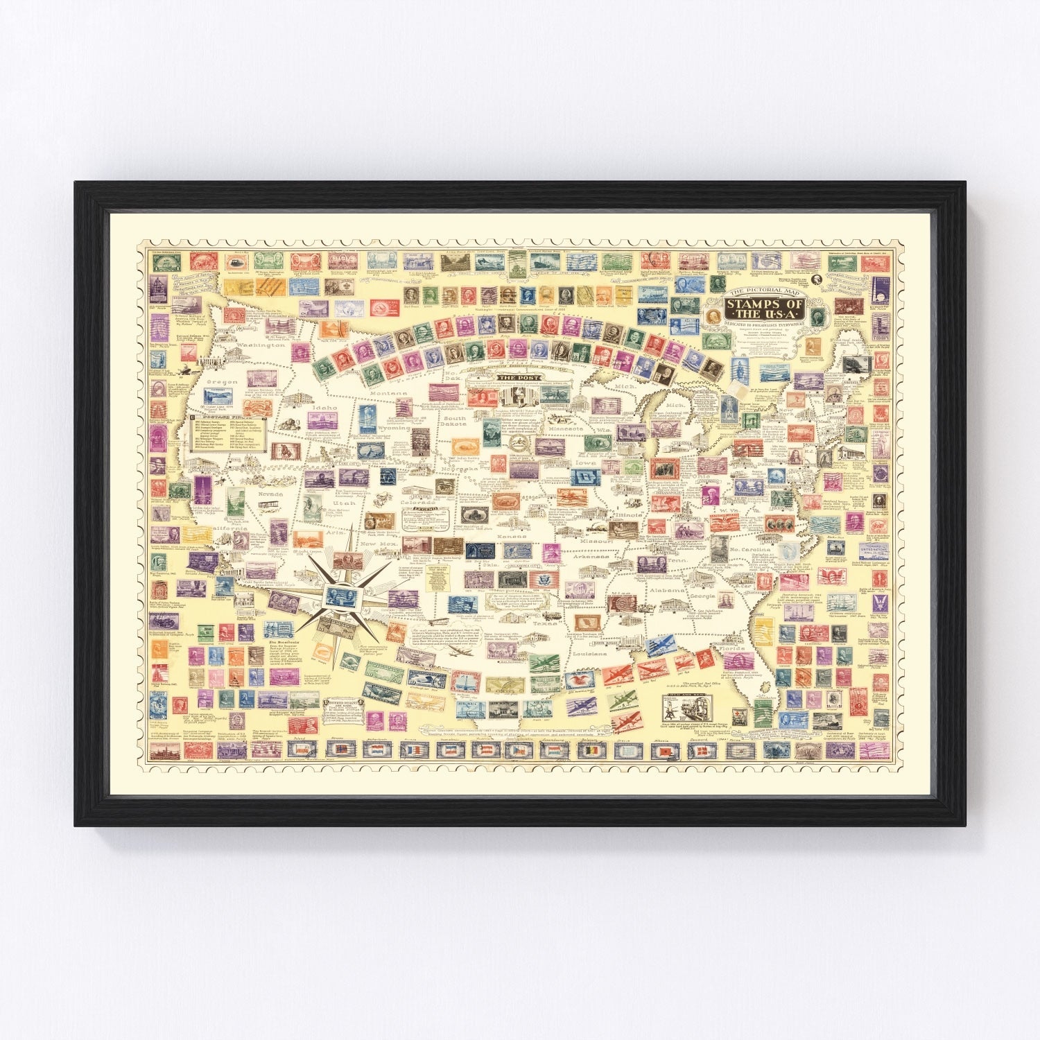 Vintage Map of United States Map of Stamps, 1947