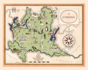 Vintage Map of Lombardy Italy, 1938