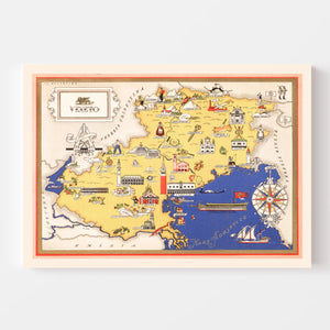 Vintage Map of Veneto Italy, 1938