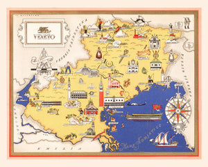 Vintage Map of Veneto Italy, 1938