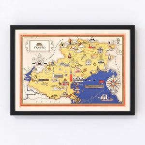 Vintage Map of Veneto Italy, 1938