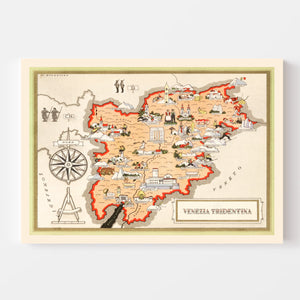 Vintage Map of Trentino-Alto Adige Italy, 1938