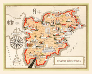 Vintage Map of Trentino-Alto Adige Italy, 1938