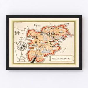 Vintage Map of Trentino-Alto Adige Italy, 1938