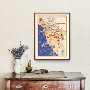 Vintage Map of Tuscany Italy, 1938