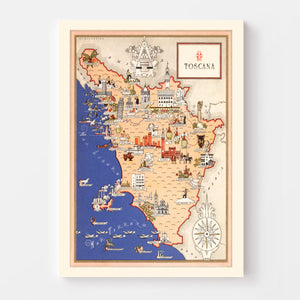 Vintage Map of Tuscany Italy, 1938