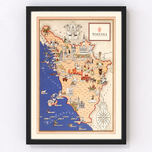 Vintage Map of Tuscany Italy, 1938