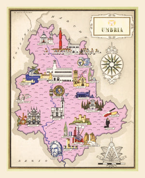Vintage Map of Umbria Italy, 1938