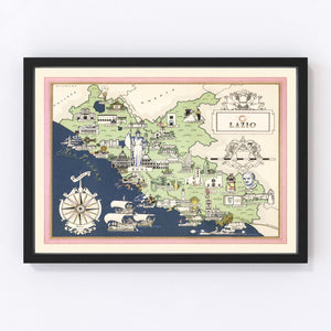 Vintage Map of Lazio Italy, 1938