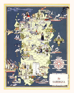Vintage Map of Sardinia Italy, 1938