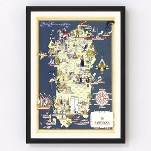 Vintage Map of Sardinia Italy, 1938