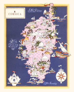 Vintage Map of Corsica France, 1938