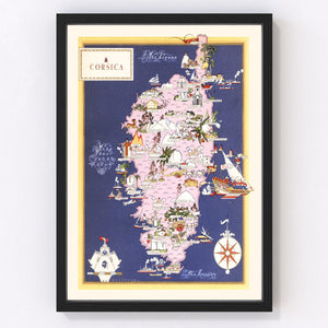 Vintage Map of Corsica France, 1938