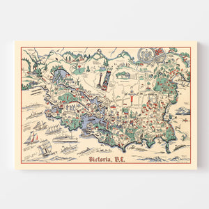 Vintage Map of Victoria, Canada 1939
