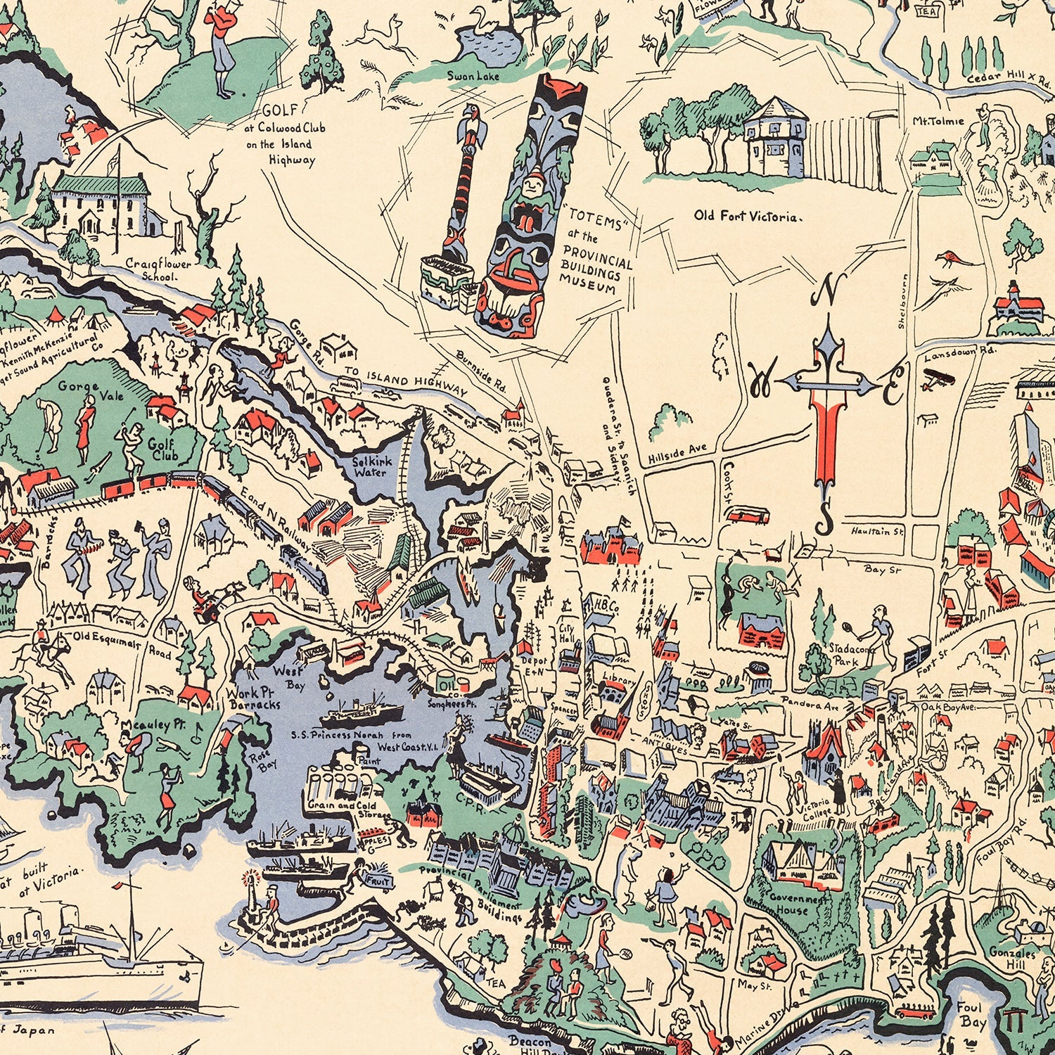 Vintage Map of Victoria, Canada 1939