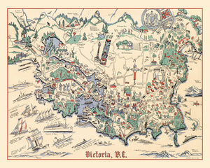 Vintage Map of Victoria, Canada 1939