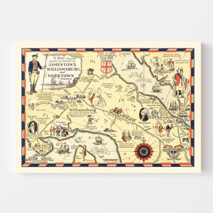 Vintage Map of Jamestown & Williamsburg, 1930