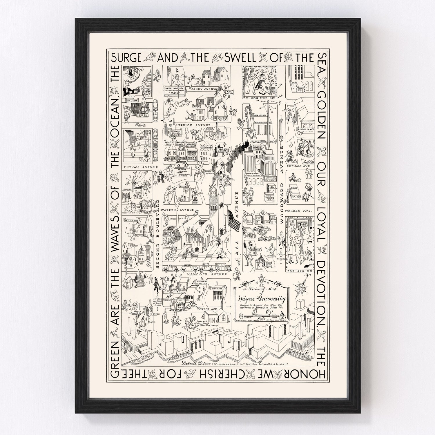 Vintage Map of Wayne University, 1939