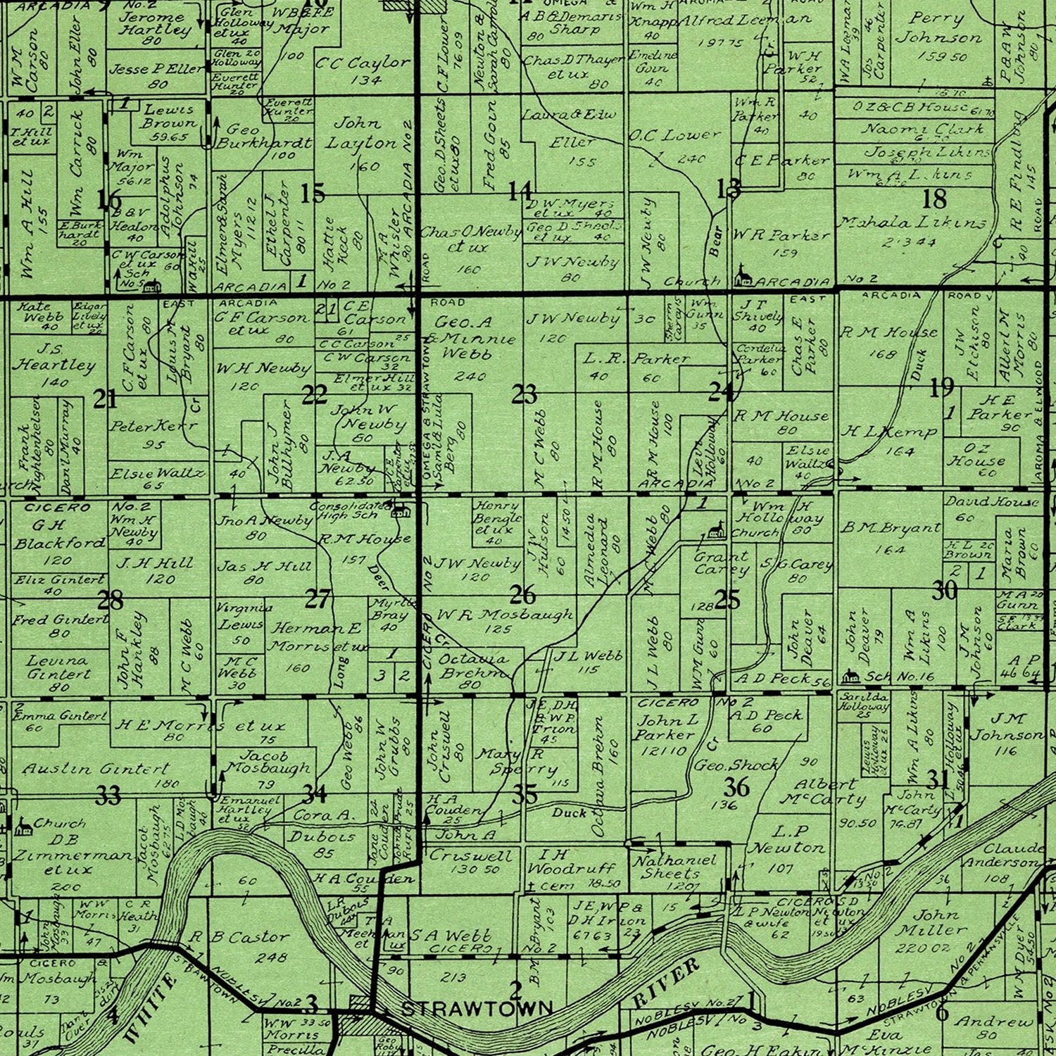 Vintage Map of White River Township, Johnson County, Indiana 1922