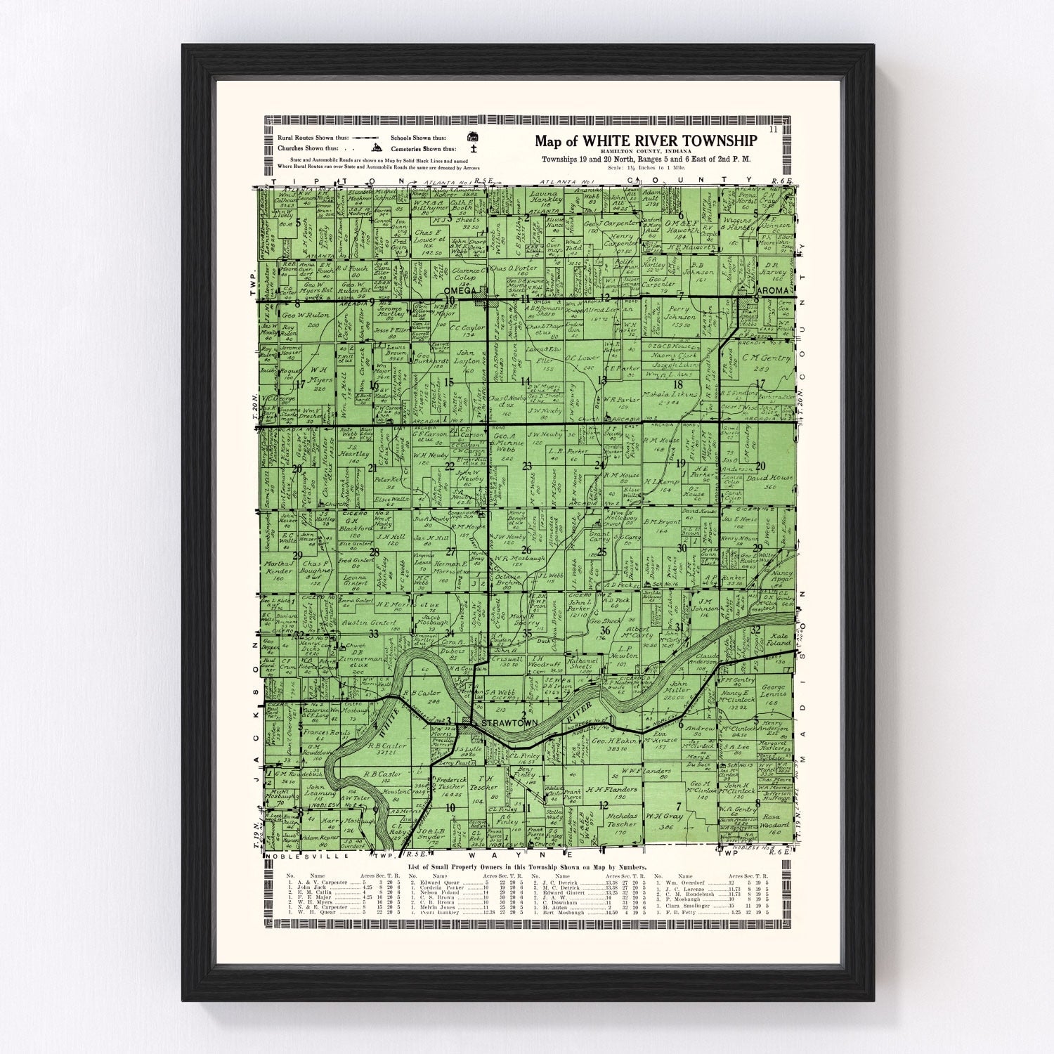 Vintage Map of White River Township, Johnson County, Indiana 1922