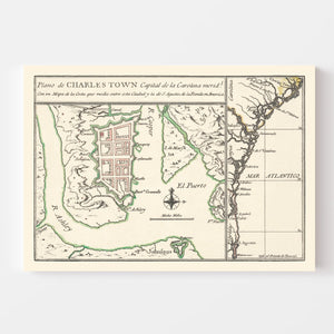 Vintage Map of Charleston, South Carolina 1753