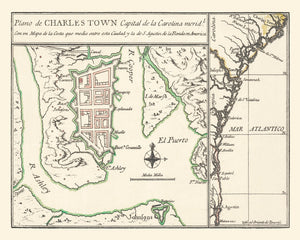 Vintage Map of Charleston, South Carolina 1753