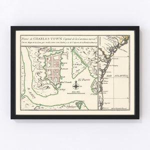 Vintage Map of Charleston, South Carolina 1753