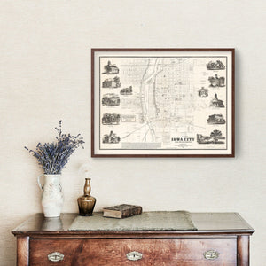 Vintage Map of Iowa City, Iowa 1854
