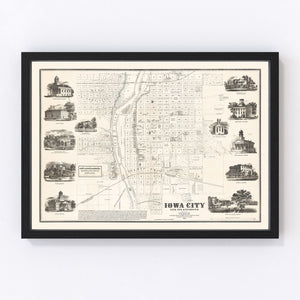 Vintage Map of Iowa City, Iowa 1854