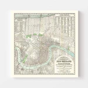 Vintage Map of New Orleans, Louisiana 1878